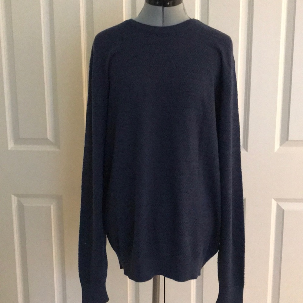 Garnet Brand Navy Blue Merino Wool Textured Crew Neck Sweater L Men’s